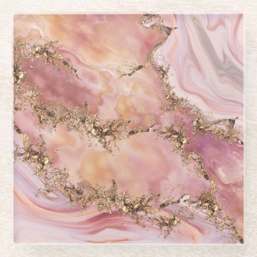 Rose quartz and pastel pink marble glazen onderzetter (Voorkant)