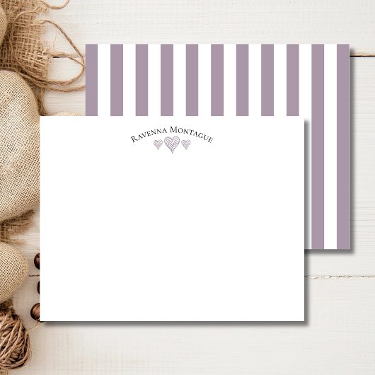 Rose Quartz Elegant Wavy Hearts Striped Note Card Notitiekaartje