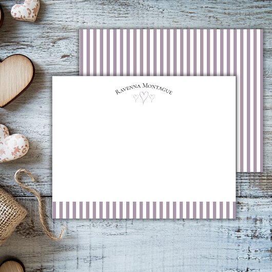 Rose Quartz Modern Open Hearts Striped Note Card Notitiekaartje