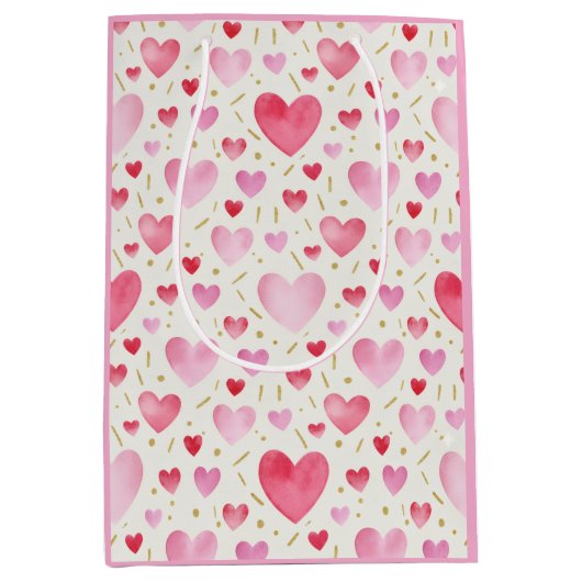 Rose Quartz Romance: Watercolor Harten & Goud  Medium Cadeauzakje (Voorkant)