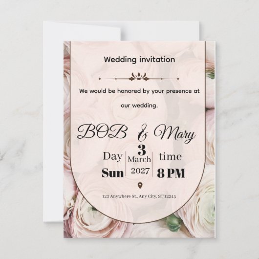 Rose Ranniculus Wedding Invitation for you  Feestdagenkaart (Voorkant)