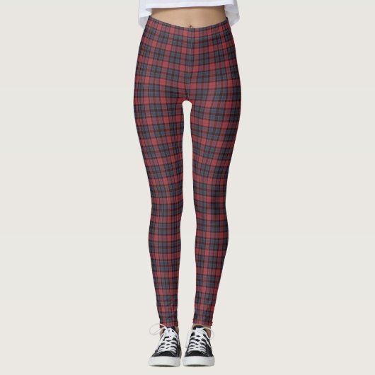 Rose Red Blue Black Plaid Tartan Leggings (Voorkant)