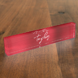Rose Red Ombre Folie Moderne Borstel Schrift Naambordje
