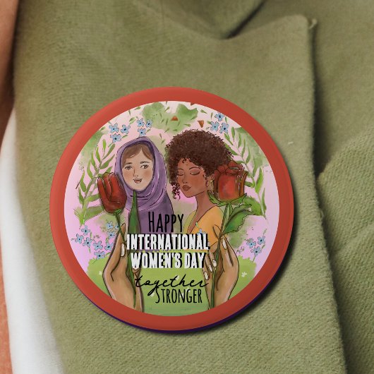 Rose Red Womens Day Button I Stronger together