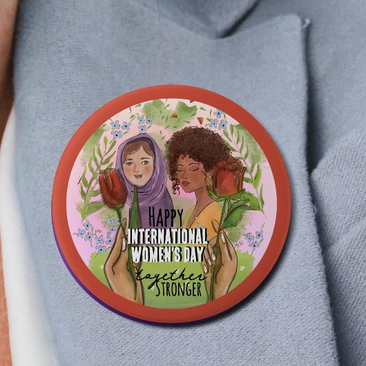 Rose Red Womens Day Button I Stronger together