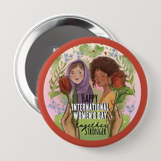 Rose Red Womens Day Button I Stronger together (Voorkant /achterkant)