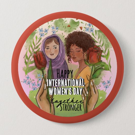 Rose Red Womens Day Button I Stronger together (Voorkant)