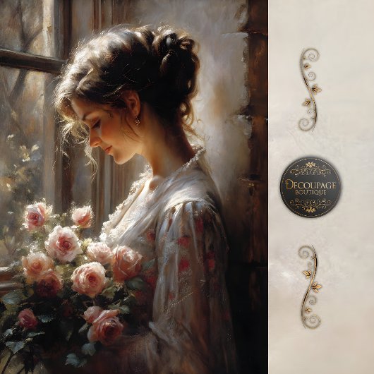 Rose Reverie Woman Decoupage Tissuepapier