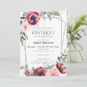 ROSE ROSE FLORAL FIRST HOLY COMMUNION INVITE BEDANKKAART (Staand voorkant)