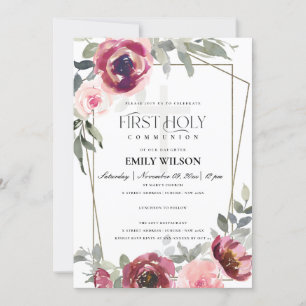 ROSE ROSE FLORAL FIRST HOLY COMMUNION INVITE BEDANKKAART