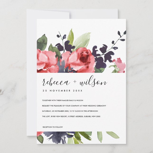 ROSE ROSE PEONY FLORAL WATERVERF BUNCH WEDING (Voorkant)