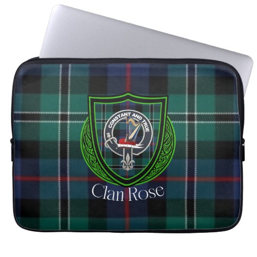 Rose Scottish Clan Tartan and Crest Laptop Sleeve (Voorkant)