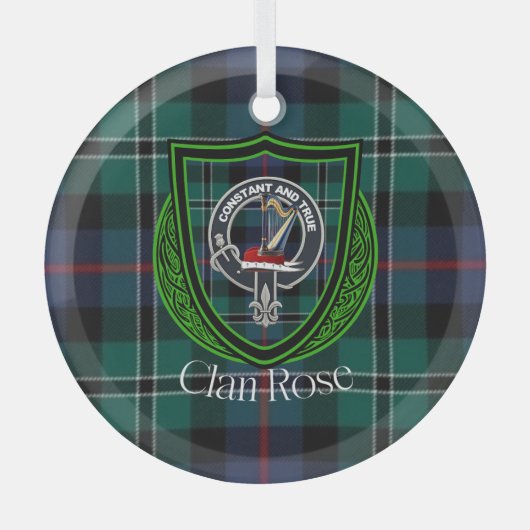 Rose Scottish Clan Tartan & Crest Glas Ornament (Voorkant)