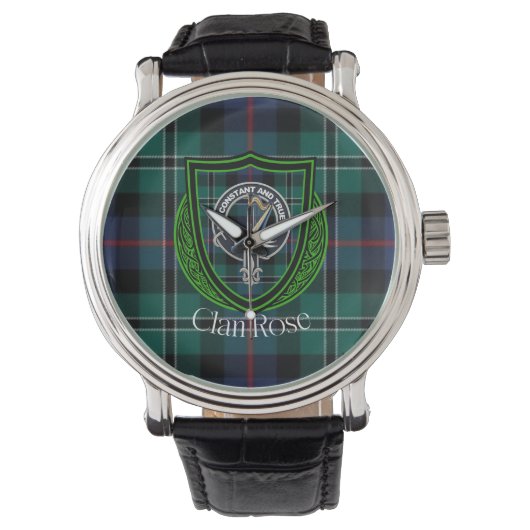 Rose Scottish Clan Tartan & Crest Horloge (Voorkant)