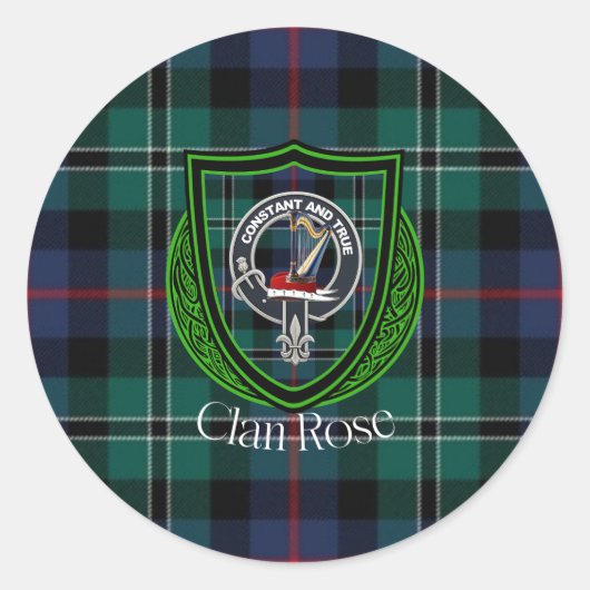 Rose Scottish Clan Tartan & Crest Ronde Sticker (Voorkant)