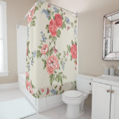 ROSE SEAMLESS PATROON MET BLAUWE BELLENpatroon,f Douchegordijn (In situ)