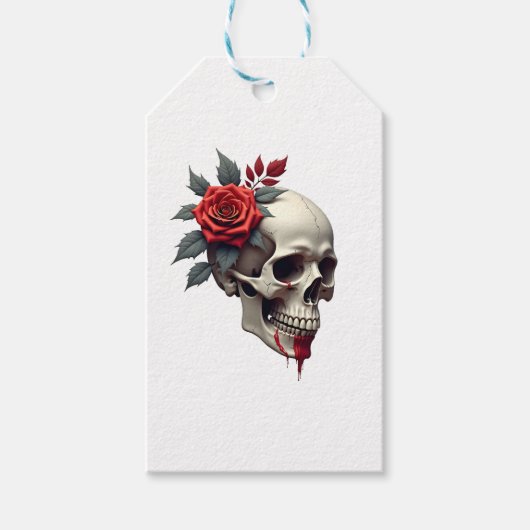 Rose Skeleton Skull Hand Red Flower Rose T-Shirt ( Cadeaulabel (Voorkant)
