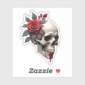 Rose Skeleton Skull Hand Red Flower Rose T-Shirt ( Sticker (Vel)