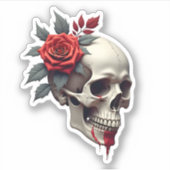 Rose Skeleton Skull Hand Red Flower Rose T-Shirt ( Sticker (Voorkant)