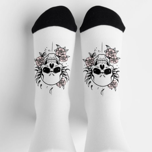 Rose Skull White Socks Sokken (Top)