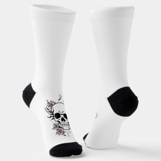 Rose Skull White Socks Sokken (Gebogen)