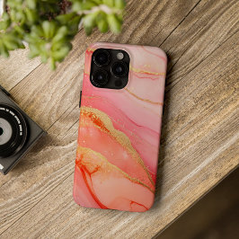 Rosé Soleil Luxe Koraal Roze Waterverf goud iPhone 16 Hoesje