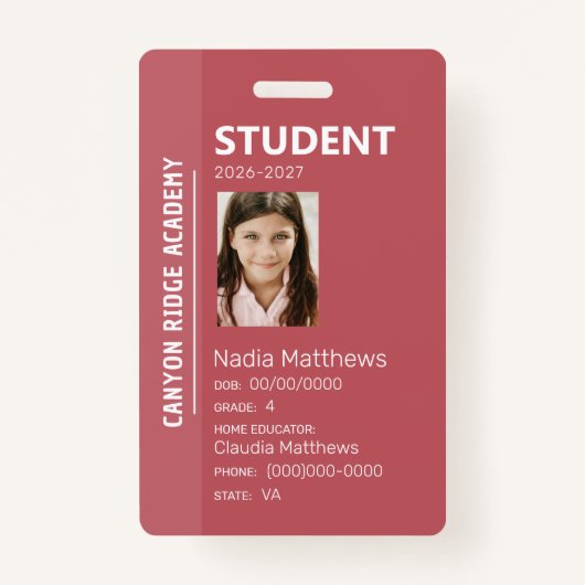 Rose Stripe Homeschool Student ID Badge (Voorkant)