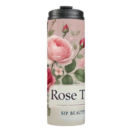 Rose Tea Design AI-kunst Thermosbeker (Voorkant)