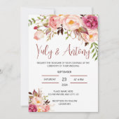 Rose template Invitación para boda floral acuarela Kaart (Voorkant)