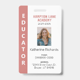 Rose Verticale Streep Homeschool Docenten ID Badge