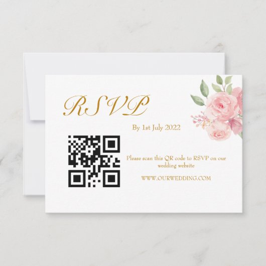 ROSE Watercolor QR-code RSVP Kaartje (Voorkant)