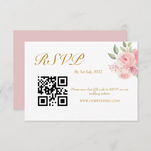 ROSE Watercolor QR-code RSVP Kaartje (Voorkant / Achterkant)