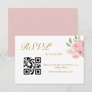 ROSE Watercolor QR-code RSVP Kaartje