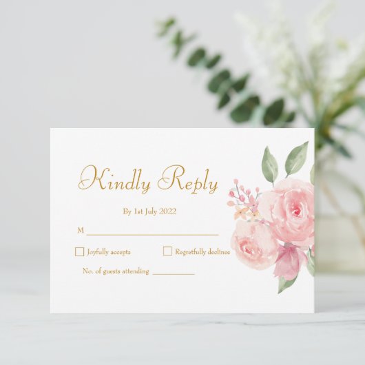 ROSE Waterverf RSVP Kaartje (Staand voorkant)