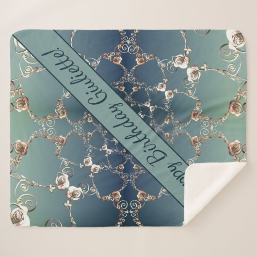 Rose Web on Gradient Blue Sherpa Blanket Deken (Voorkant (horizontaal))