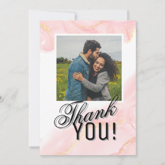 Rose & White Marble Vein Photo Thank You Card Feestdagenkaart