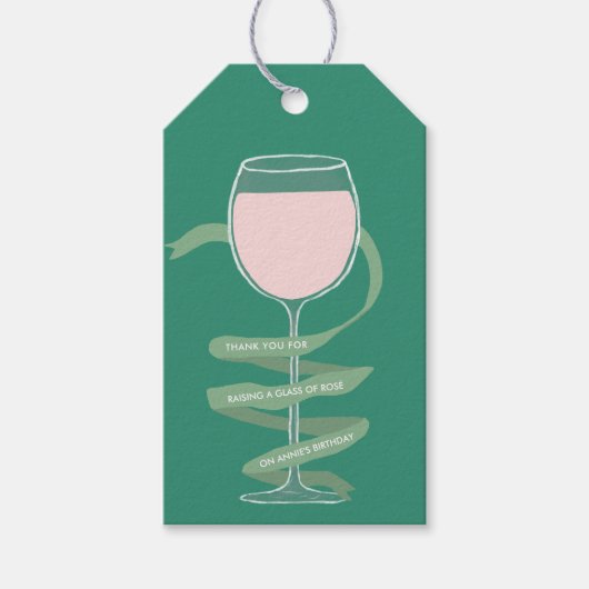 Rosé Wijnglas Wijnmakerij Volwassen Verjaardagsfee Cadeaulabel (Voorkant)