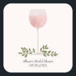 Rosé Wine Glass Cheers Wedding of Shower Favor Vierkante Sticker<br><div class="desc">Uncork the rosé,  het is je grote dag. Dit cadeau-label bevat het schilderen van waterverven van een groot wijnglas. Pas aan met uw informatie en verander om het even welke formulering om uw gebeurtenis aan te passen.</div>