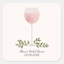Rosé Wine Glass Cheers Wedding of Shower Favor Vierkante Sticker
