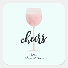 Rosé Wine Glass Cheers Wedding of Shower Favor Vierkante Sticker