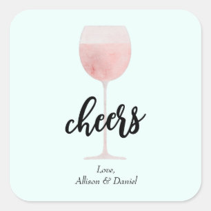 Rosé Wine Glass Cheers Wedding of Shower Favor Vierkante Sticker
