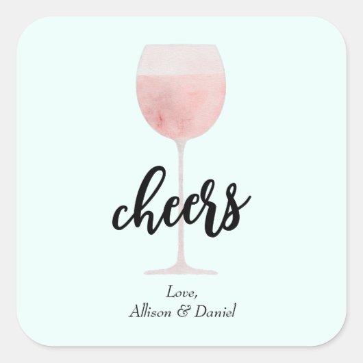 Rosé Wine Glass Cheers Wedding of Shower Favor Vierkante Sticker (Voorkant)