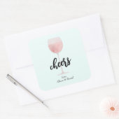 Rosé Wine Glass Cheers Wedding of Shower Favor Vierkante Sticker (Envelop)