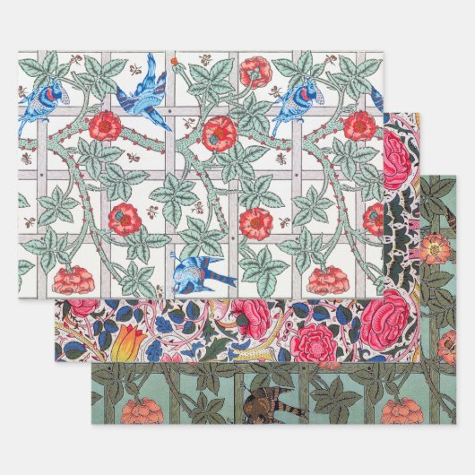 Rose with Small Bird, William Morris Inpakpapier Vel (Set)