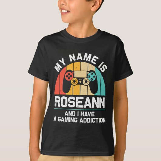 Roseann Cadeau Naam Gepersonaliseerd Grappig Gamen T-shirt (Voorkant)