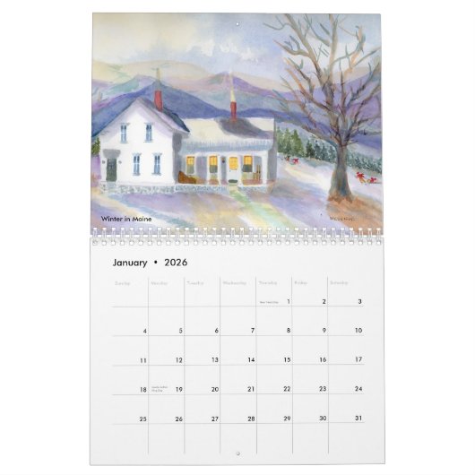 Roseann Meserve Maine Waterverf Agenda Kalender (Jan 2026)