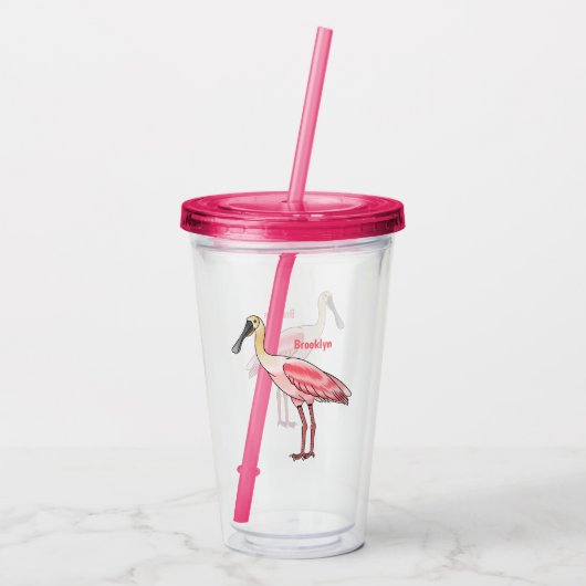 Roseate lepel vogel cartoon acryl drinkbeker (Achterkant)