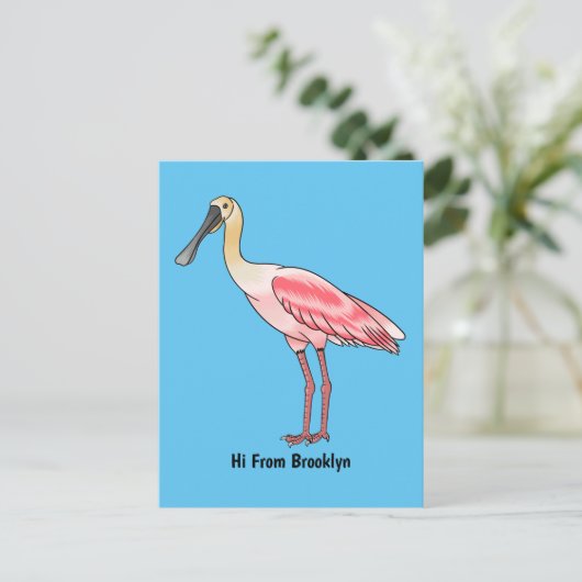 Roseate lepel vogel cartoon briefkaart (Staand voorkant)