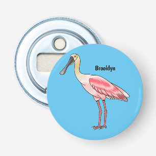 Roseate lepel vogel cartoon button flesopener