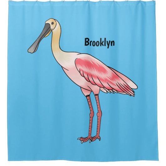 Roseate lepel vogel cartoon douchegordijn (Voorkant)